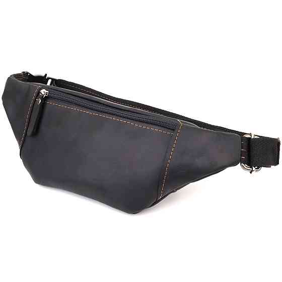 Стильна сумка-бананка для чоловіків із натуральної вінтажної шкіри Чорний (SHVIGEL) Київ