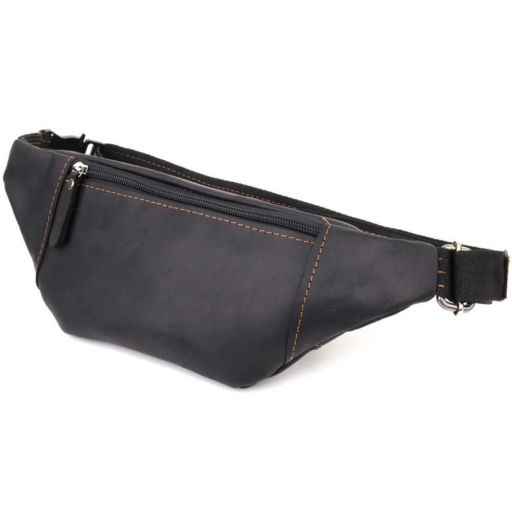 Стильна сумка-бананка для чоловіків із натуральної вінтажної шкіри Чорний (SHVIGEL) Київ - фото 6