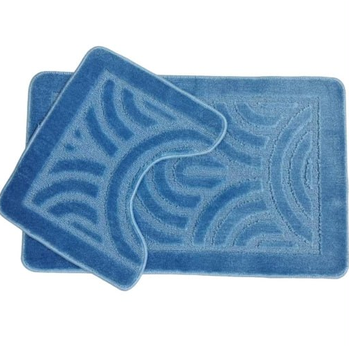 Набір килимків для ванної 50*80см+40*50см U-виріз Орнамент Econom синій поліпропілен Дариана Житомир - фото 1