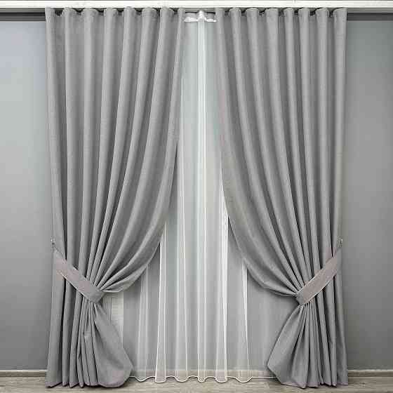 Комплект штор VR-Textil 100% блекаут ASHEN NIGHT 150х270 2шт і Тюль 500х270 1840ш-1153т світло-сірий з білим 71-087/4 Київ