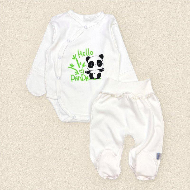 Дитячий комплект боді з повзунками Panda зріст 56 см (0 - 1 місяць) Malena Молочний з принтом Кривий Ріг - фото 1