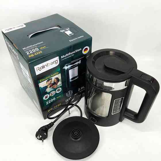 Електрочайник Rainberg RB-2220 скляний дисковий прозорий. Чайник із підсвічуванням 2200W. Колір: чорний NH-48 Львів