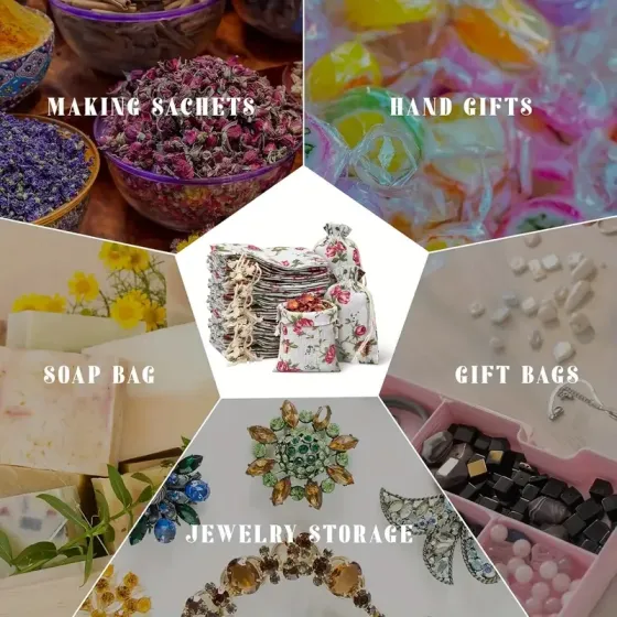 Льняной мешочек с цветочным принтом и шнурком – для украшений, подарков, трав, 1 шт Киев