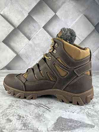 Тактичні чоловічі зимові черевики коричневі водонепронекні черевики на хутрі прошиті та проклеєні WAR Львів