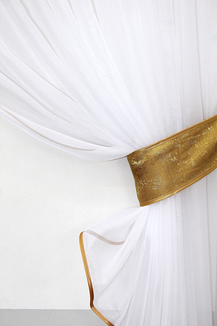 Кухонный комплект VR-Textil № 039к шторка с ламбрекеном белый с золотистым 180х170 см (52-0524) Киев - изображение 3