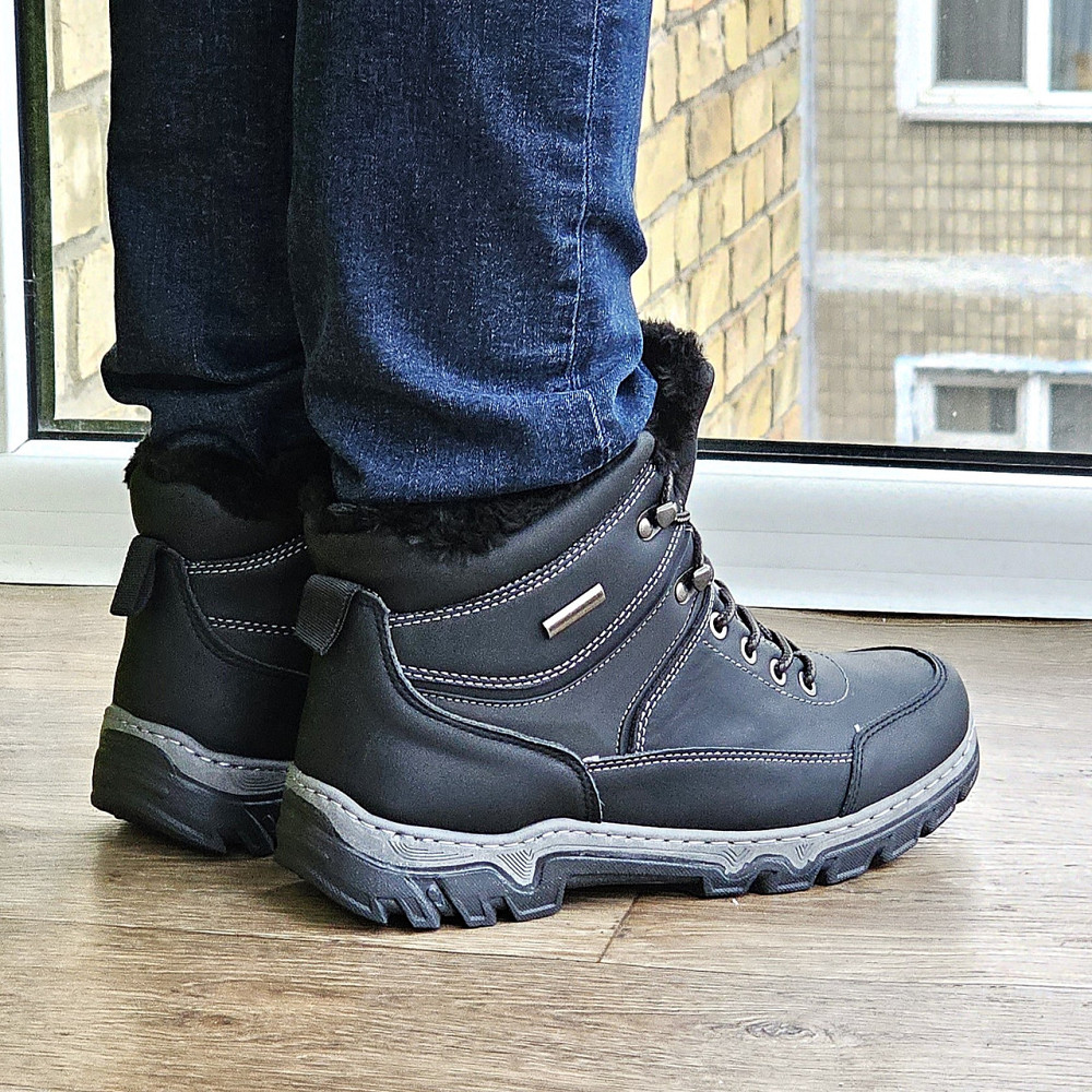 Ботинки Зимние Мужские на Меху Чёрные Зима Мех Прошитые (размеры: 40,41,42,43,44,45) Видео Обзор Днепр - изображение 6