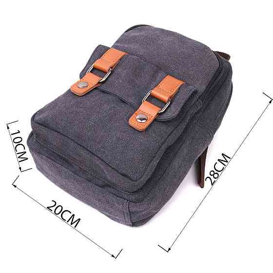 Практичная сумка-рюкзак с двумя отделениями из плотного текстиля Vintage 22162 Черный Киев