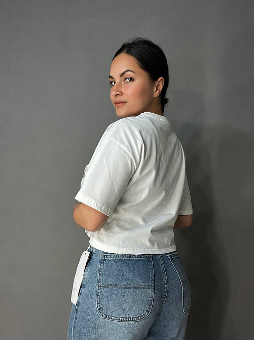 Футболка жіноча A-N 2732 варена коротка широка малюнок корсет бра, білий, one size Київ - фото 5