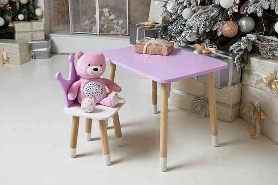 Стіл прямокутний 46х60х45 і стілець корона 26х26х24, столик та стільчик для дівчинки, фіолетовий з білим Київ