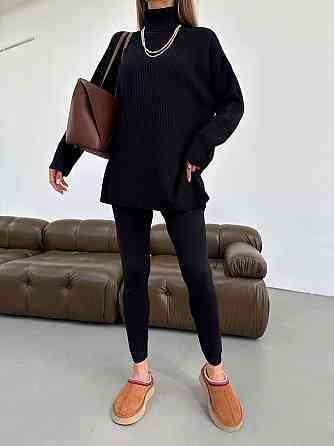Женский прогулочный оверсайз костюм: свитер в рубчик оверсайз и лосины с эффектом утяжки вязка Одесса