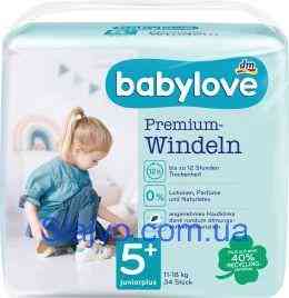 Підгузки преміум-класу babylove premium-windeln juniorplus "5+", 11-18 кг, 34 шт. (Німеччина) Львів