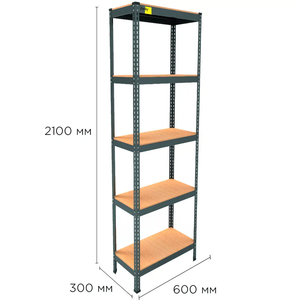 Металевий стелаж Emby Light Series (розмір 2100х600x300мм) 5 полиць ДСП до 100кг Чорний Вінниця - фото 3