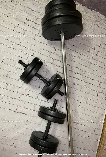 Штанга набірна + гантелі на 90 кг Гантелі, гирі, штанги та диски ударостійкий пластик Київ - фото 3