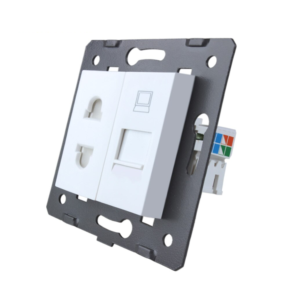 LIVOLO Розетка LIVOLO: універсальна 2-в-1 + комп'ютерна RJ-45 (8P8C Cat.6), біла, зі шторкою, м Київ - фото 1