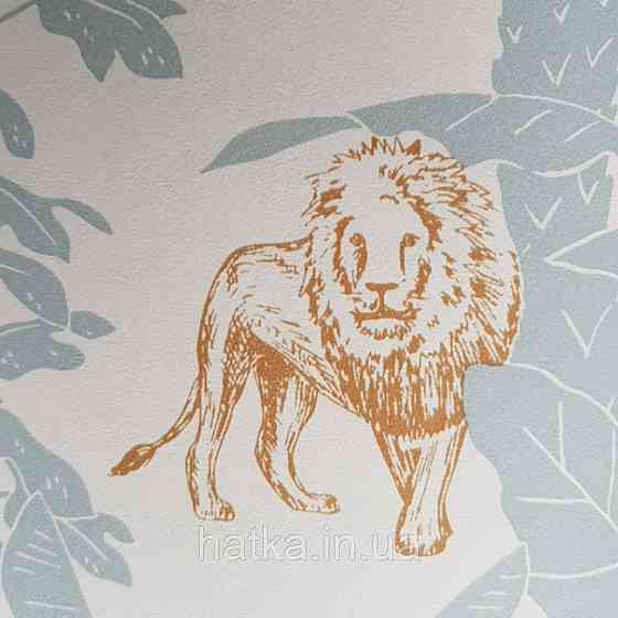 Шпалери флізелінові дитячі Caselio Our Planet джунглі рослини тварини слони, тигри жирафи папуги на білому Київ