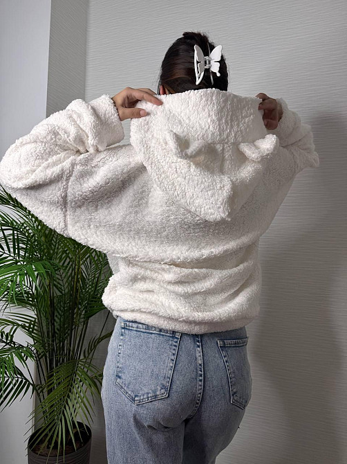 Женская теплая плюшевая худи с ушками турецкий мягкий мех Белый Одесса - изображение 4