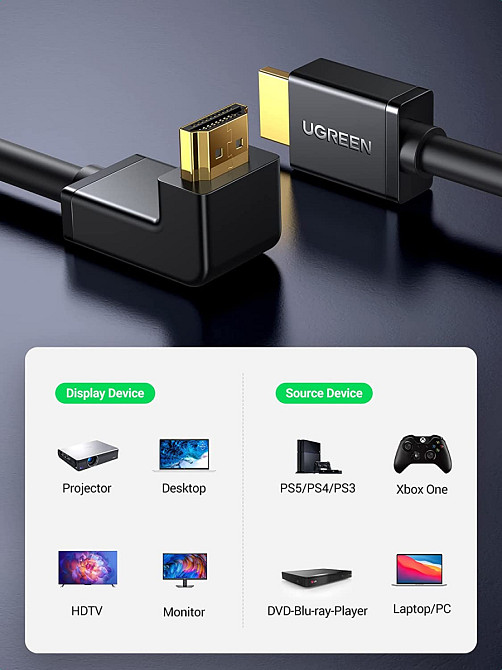 HDMI кабель V1.4 Ugreen HD103 з кутовим конекотором 10120 (1м, 270 градусів) Николаев - изображение 8