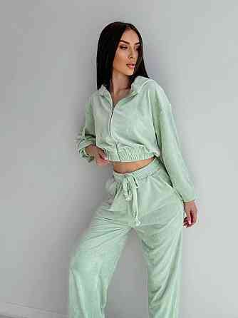 Жіночий стильний костюм-двійка: кофта та штани з плюш велюру М'ятний, 44/46 Одеса