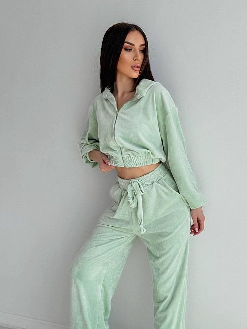 Женский стильный костюм двойка: кофта и штаны из плюш велюра Мятный, 44/46 Одесса - изображение 2