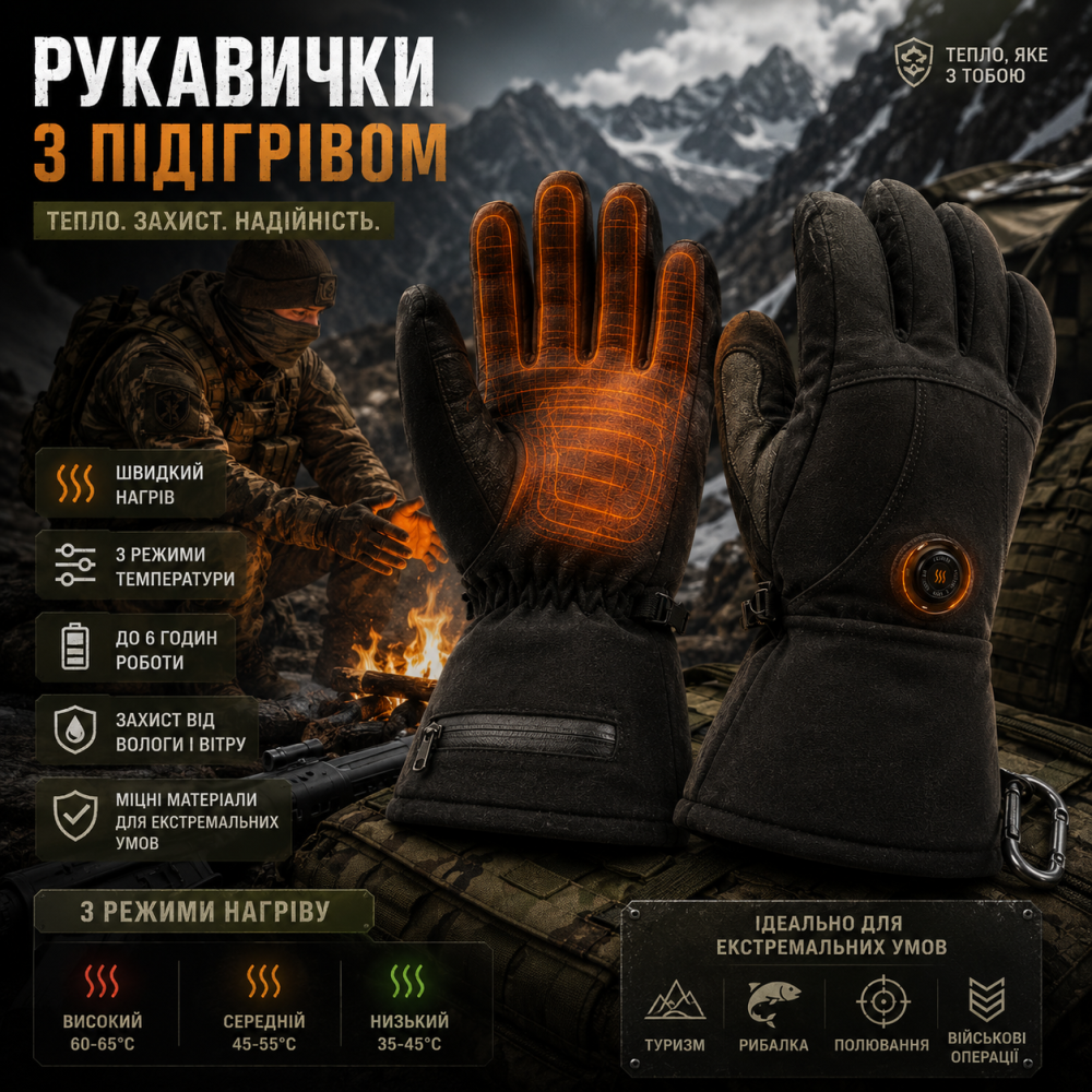 Перчатки с подогревом Aroma Season L/XL Водонепроницаемые Аккумуляторные 3000 мАч Черные (Для лыж, мотоцикла, туризма) Киев - изображение 11
