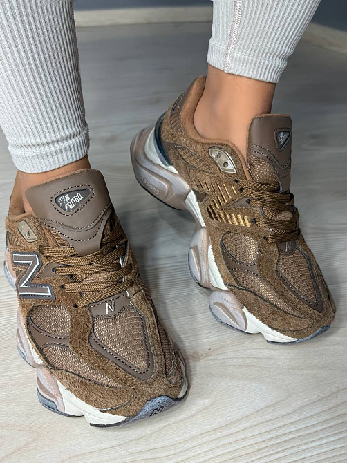 Кроссовки женские и мужские NB 9060-6 замша с сеткой потертые унисекс коричневые, 39, 24,5 см Киев - изображение 6