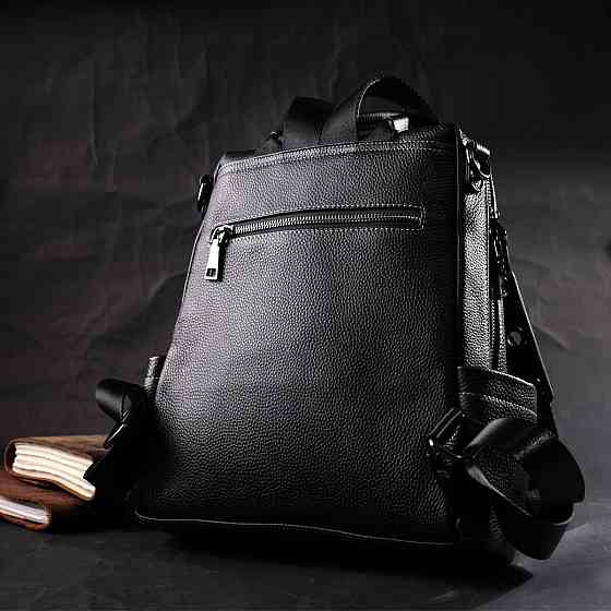 Місткий жіночий рюкзак-сумка прошитий білим рядком з натуральної шкіри Vintage 22314 Чорний Київ