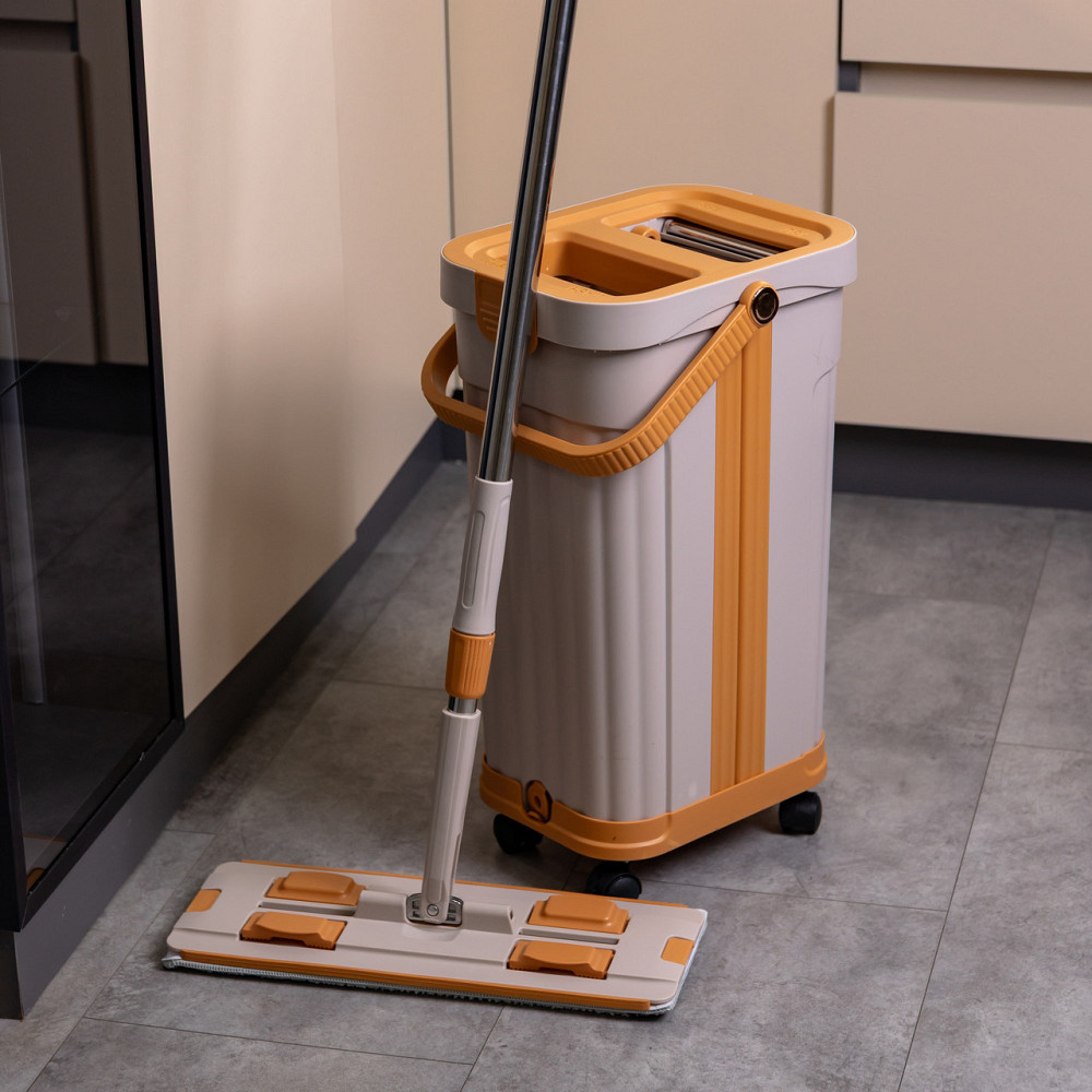 Швабра з відром 16 л для миття підлоги з віджимом плоска насадка з мікрофібри набір для прибирання будинку HP-35015-58 Київ - фото 9