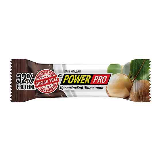 Протеїнові батончики Power Pro 32% Sugar Free 20x60g макадамія Київ