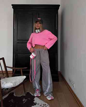 Жіночі спортивні штани з лампасами двонитка Сірий, 46/48 Одеса