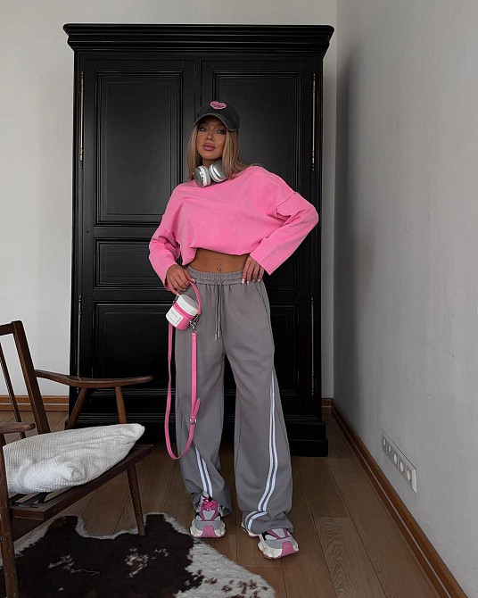 Жіночі спортивні штани з лампасами двонитка Сірий, 46/48 Одеса - фото 2