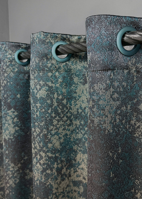 Комплект штор на люверсах VR-Textil Мрамор Al-9 № 1636ш Бирюзовый с серым 150х270 см 2 шт (37-0174) Киев - изображение 4