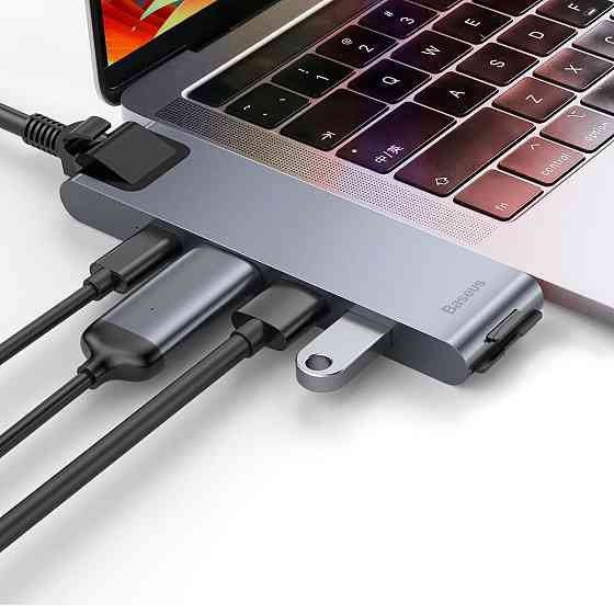 Док станція хаб для ноутбуку комп'ютеру Baseus Thunderbolt C+Pro Seven-in-one smart HUB docking station, колір сірий CAHUB-L0G Одеса