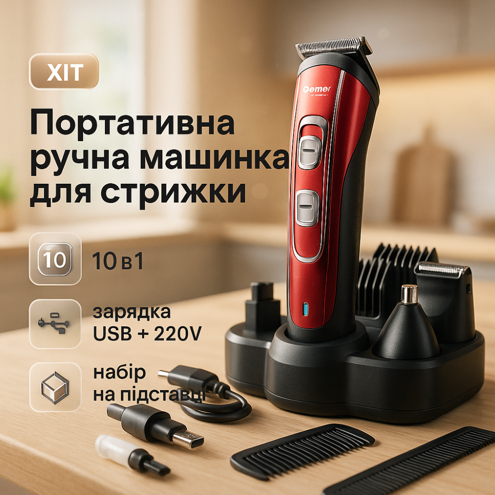 Окантовочная машинка для стрижки аккумуляторная GEMEI, Машинка для стрижки волос с различными насадками RN-61 Львов - изображение 16