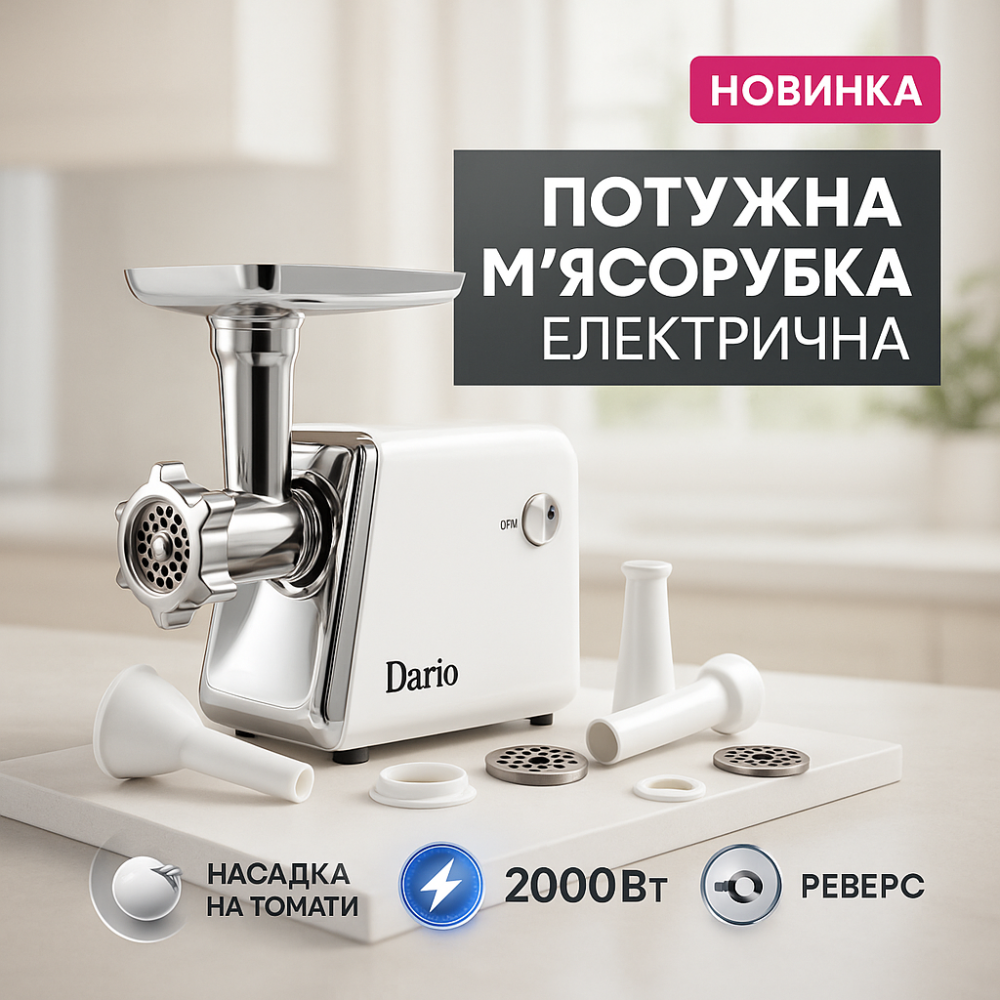 Мясорубка для наполнения колбас Dario DMG0320 2000Вт, Мясорубка для помидоров реверс насадки VQ-70 Львов - изображение 18