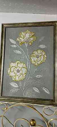 Картина ручної роботи з поталлю — квіти, текстурна паста, акрил, 70×50 см Киев