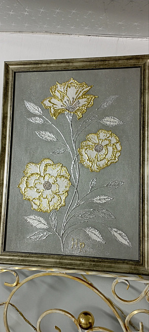 Картина ручної роботи з поталлю — квіти, текстурна паста, акрил, 70×50 см Киев - изображение 1