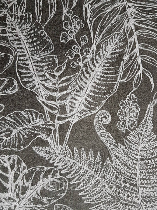 Ообои флізелінові eco Decoprint Essentials EE22548 різні тропічні листя білі на чорному Київ - фото 2