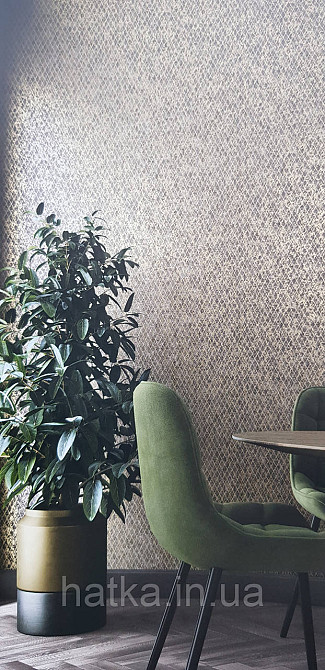 Шпалери вінілові на флізеліні Marburg Aura метрові смуги сіточкою структурні золотисті на чорному Київ - фото 1