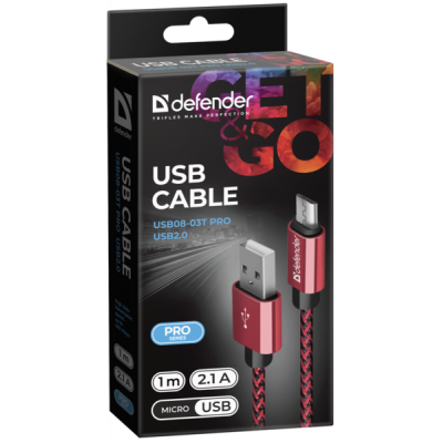 Дата кабель USB 2.0 AM to Micro 5P 1.0m USB08-03T red Defender (87801) Винница - изображение 3
