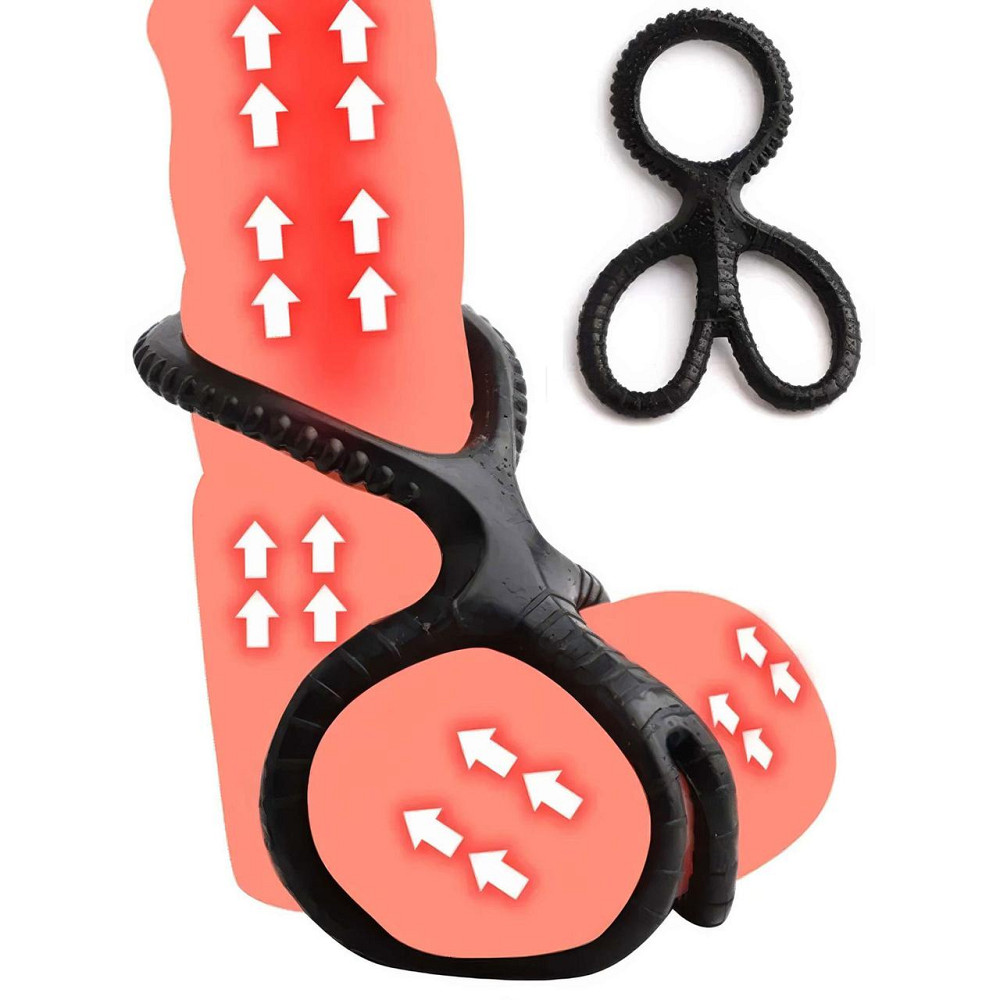 Ерекційне кільце потрійне "Ножиці" силіконове для затримки еякуляції чорний Вінниця - фото 1