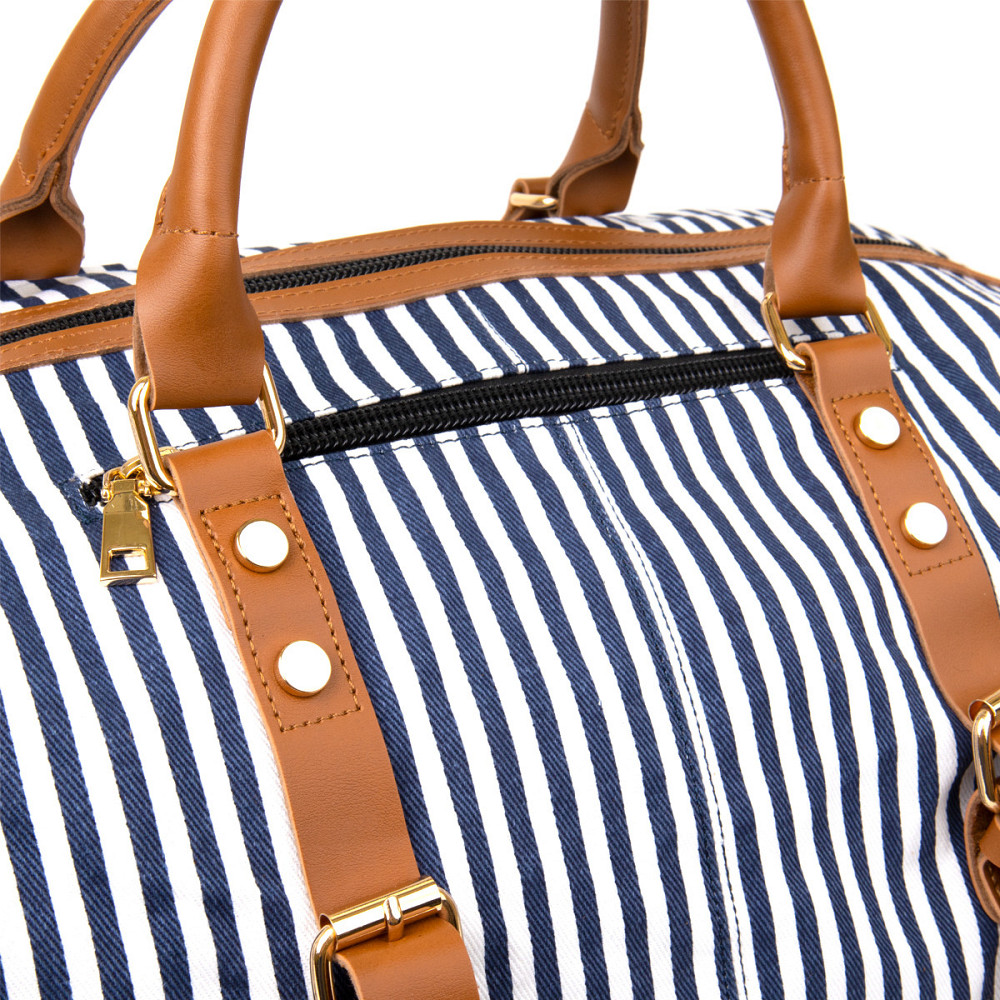 Дорожня сумка текстильна жіноча в смужку Vintage 20667 Біла Київ - фото 3