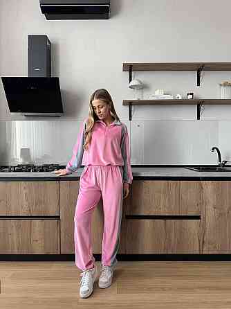 Женский стильный повседневный костюм двойка из велюра Розовый, 46/48 Одесса