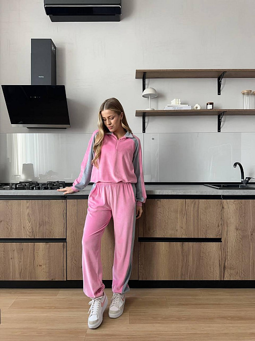 Женский стильный повседневный костюм двойка из велюра Розовый, 46/48 Одесса - изображение 6