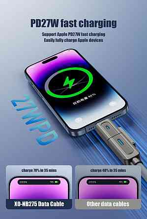 Кабель XO NB275 Zinc Alloy Silicone Type-C/USB-A to TYPE-C/Lightning - 4-in-1 - 60W - 1m Gray (7102296) Київ