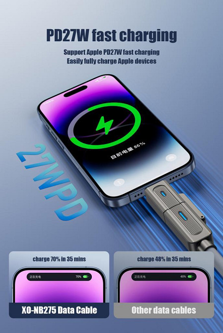 Кабель XO NB275 Zinc Alloy Silicone Type-C/USB-A to TYPE-C/Lightning - 4-in-1 - 60W - 1m Gray (7102296) Київ - фото 5