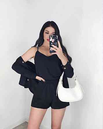 Жіночий легкий костюм-трійка: сорочка, майка та шорти креп жатка Чорний, 44/46 Одеса