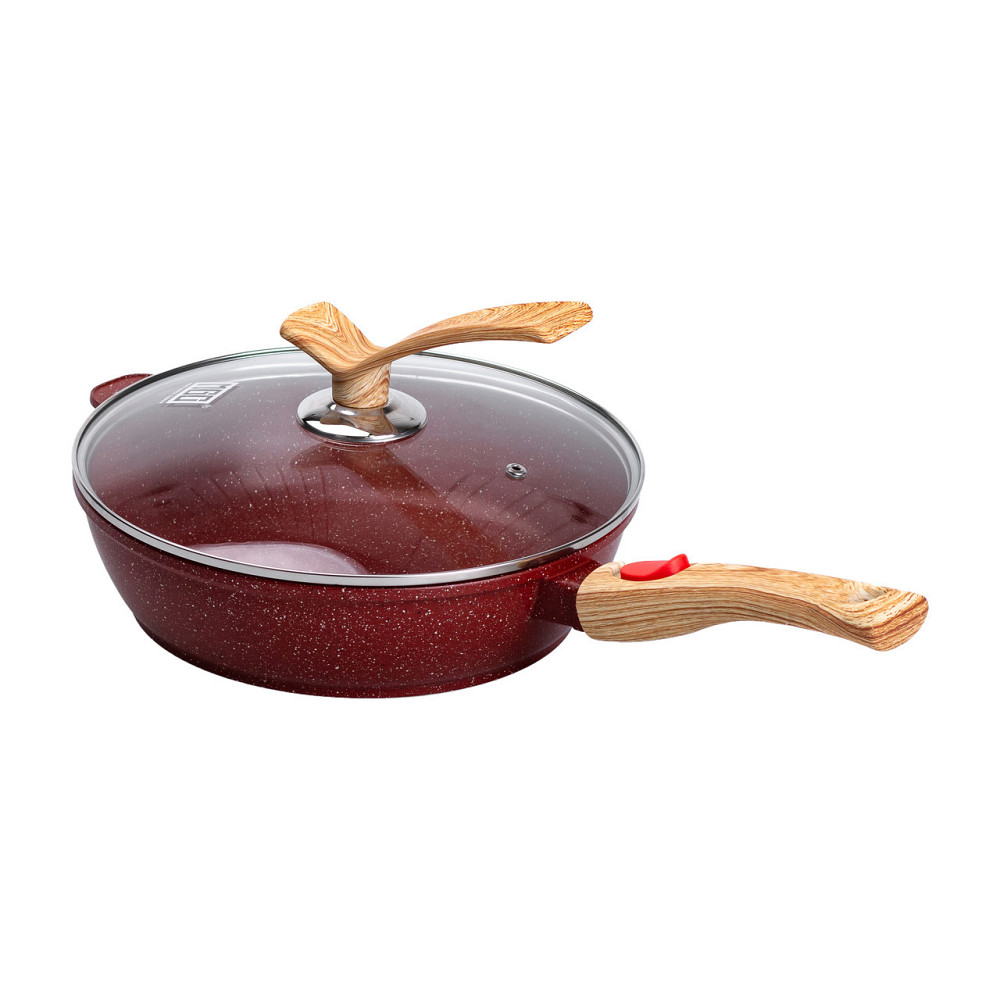 Глибока алюмінієва сковорода з кришкою Ø 26 см, червона Київ - фото 4