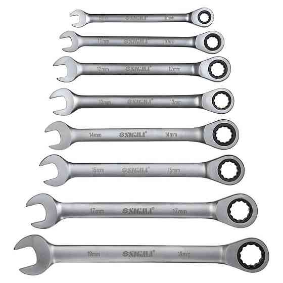 Набор ключей рожково-накидных 8шт (8, 10, 12, 13, 14, 15, 17, 19мм) CrV satine SIGMA Ровно
