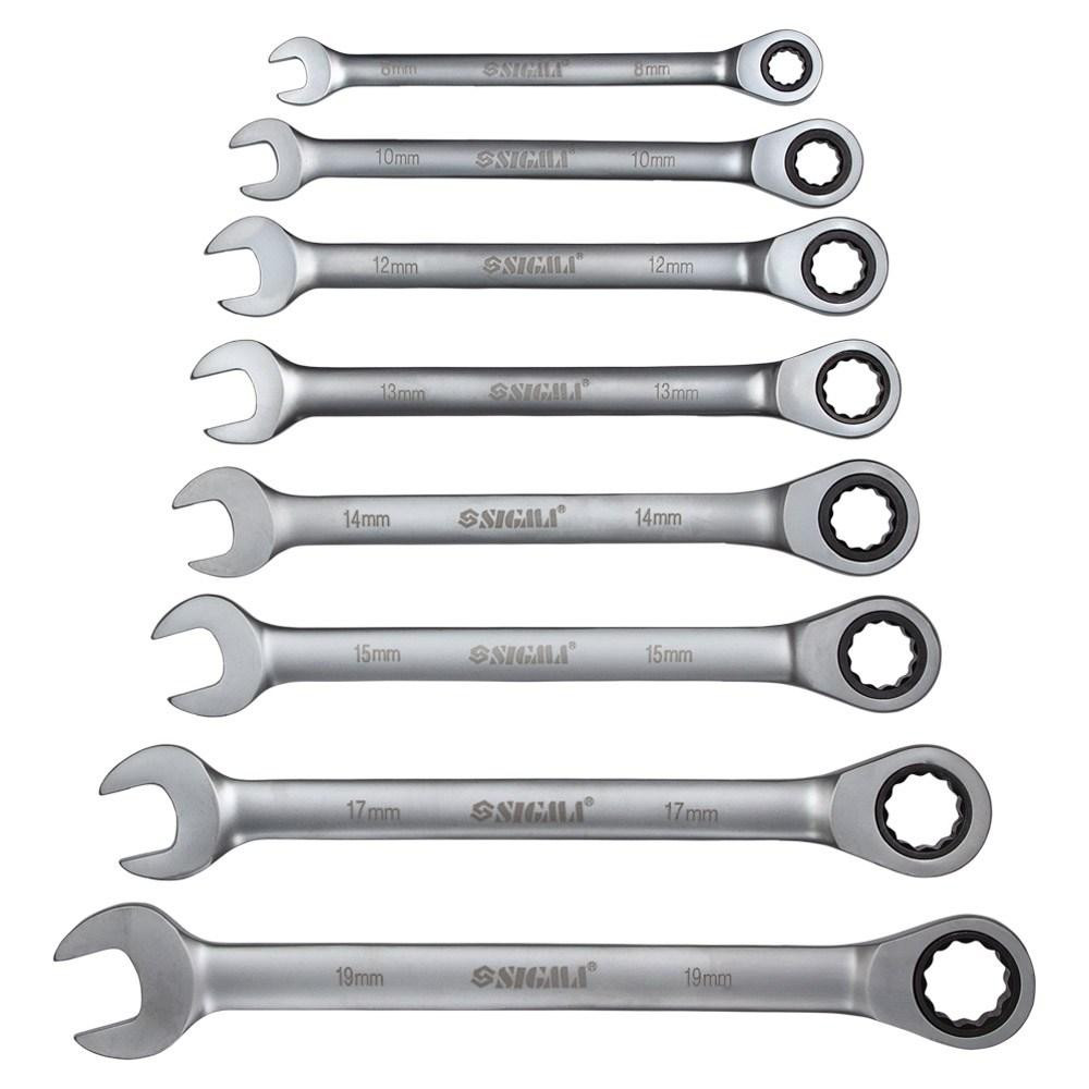 Набор ключей рожково-накидных 8шт (8, 10, 12, 13, 14, 15, 17, 19мм) CrV satine SIGMA Ровно - изображение 2