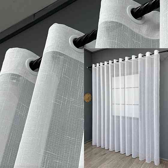 Тюль на люверсах VR-Textil 115т Лен однотонный Белый 300х250 см (47-018) Киев